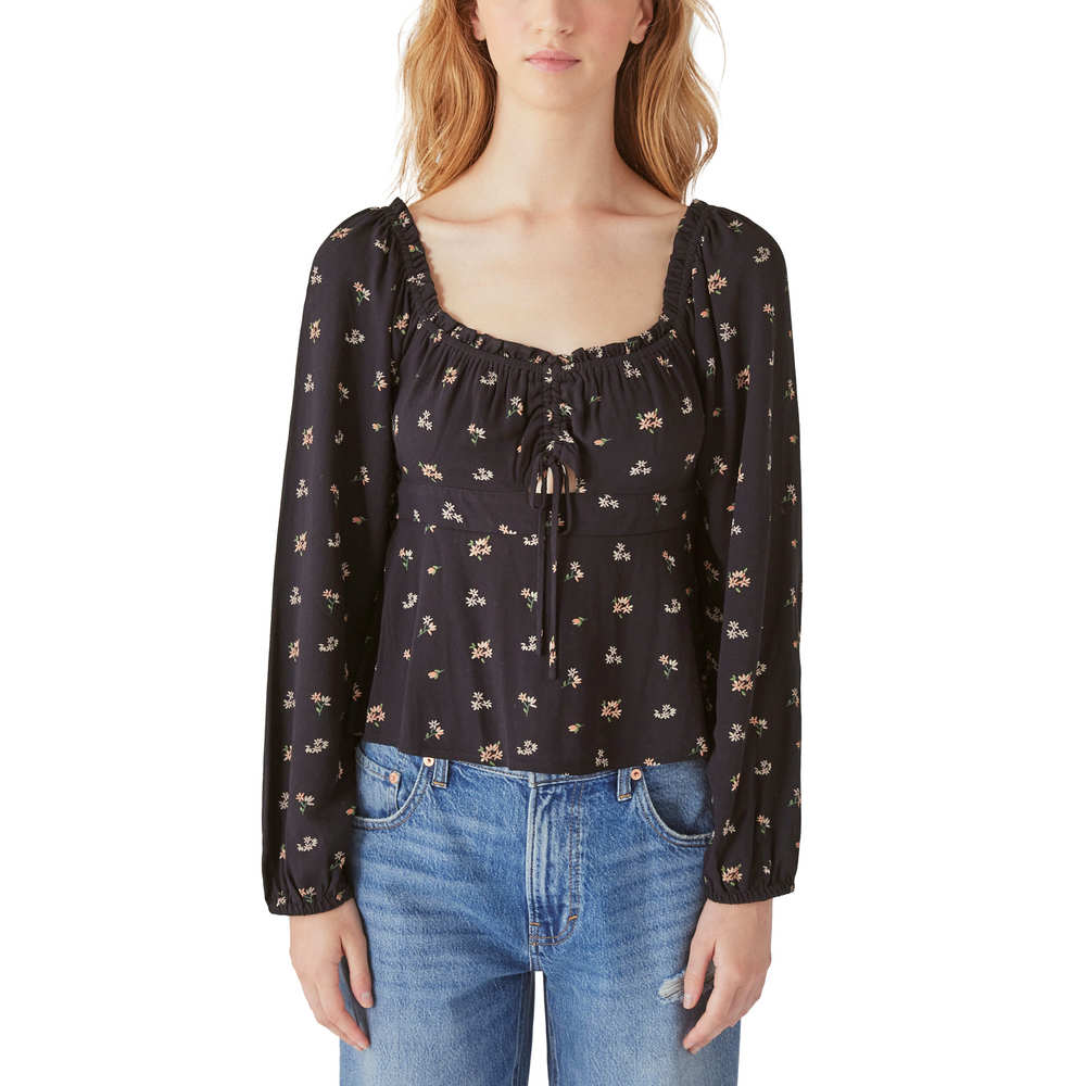 Lucky Brand Long Sleeve Printed Top - Black Multi
